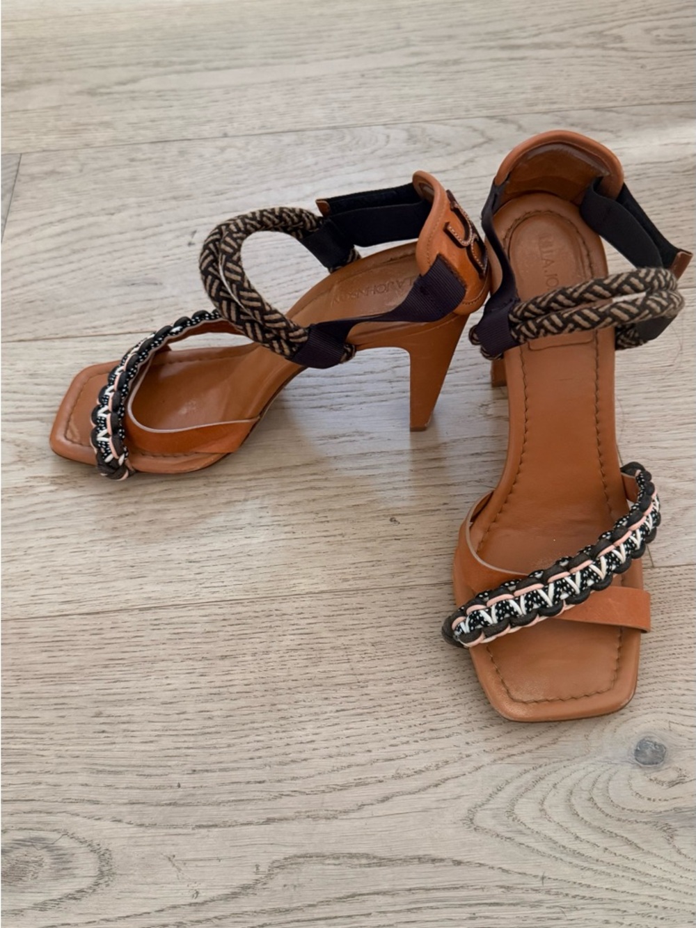 Ulla Johnson Tan Braided-Strap High Heel Sandals